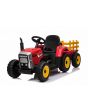 Dječji traktor na akumulator WORKERS s prikolicom, crveni, pogon na stražnjim kotačima, 12V baterija, široko plastično sjedalo, 2.4 GHz daljinsko upravljanje, MP3 uređaj - USB/Bluetooth, LED svjetla